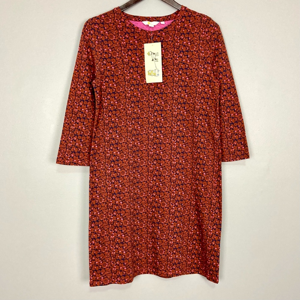 Boden Sleepwear Knit Shift Dress Women’s Size 6 Scoop Neck 3/4 Sleeve Floral